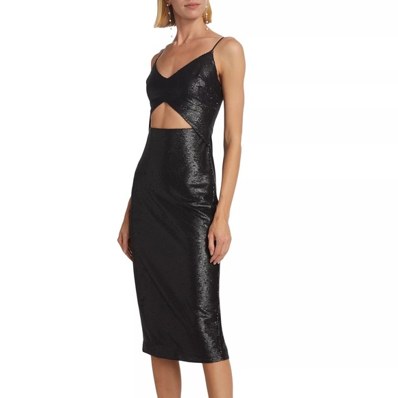 L'AGENCE Femme Sequin Cutout Dress Sz 14 Black Slit Plus Size Midi Dress - Picture 10 of 10
